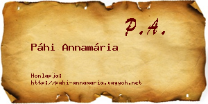 Páhi Annamária névjegykártya